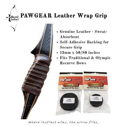Genuine Leather Wrap Grip for Recurve/Trad Bow – Cowhide Grip Tape, Sweat-Absorbent, Self-Adhesive, 15mm X 50/80 Inches