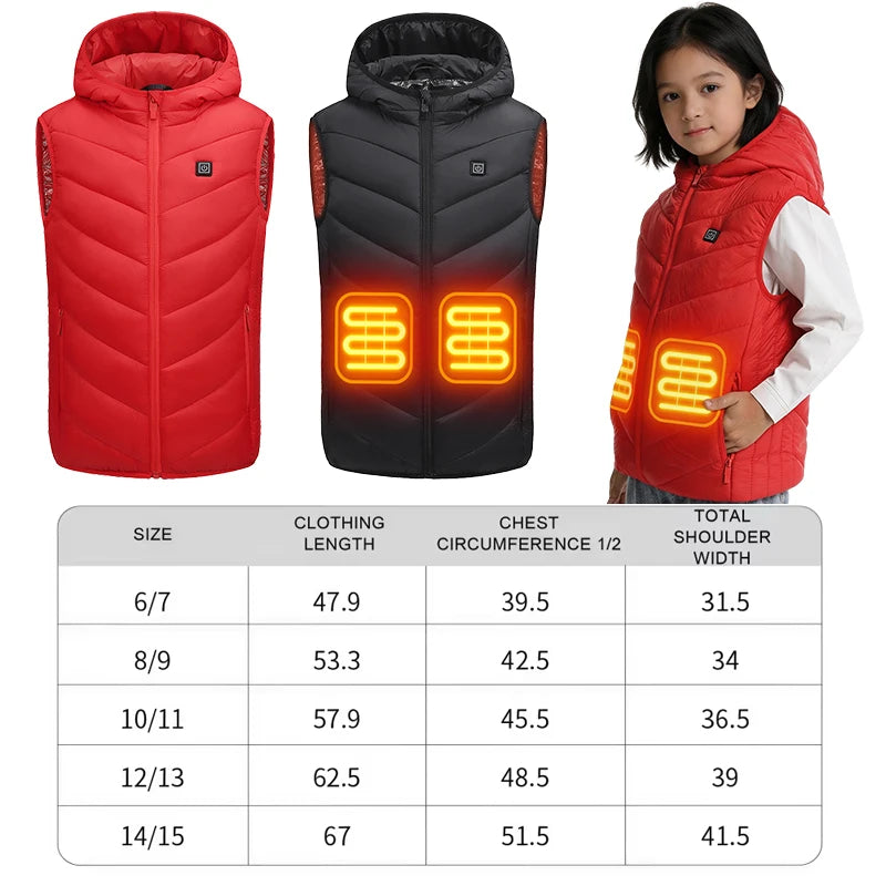 Kids Electric Vest 10 Heating Areas Fast Warmth 3 Gear Temp USB Powered Cozy Inner Layer For Winter Outdoor Boys Girls Washable