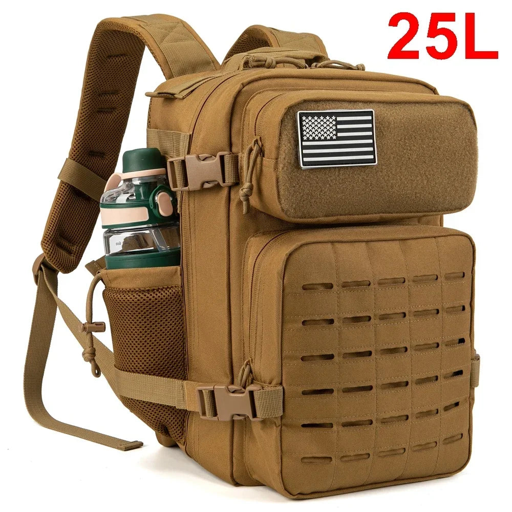 25L GYM Tactical Backpacks for Men Survival Laser Cut Molle Daypack Small Bug Out Bag Hunting Rucksack with Dual Cup Holders