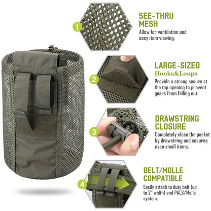 Tactical Molle Dump Pouch Outdoor Roll-Up Drawstring Magazine Utility Folding Waist Bag Mesh Foldable Sport Hunting EDC Pocket