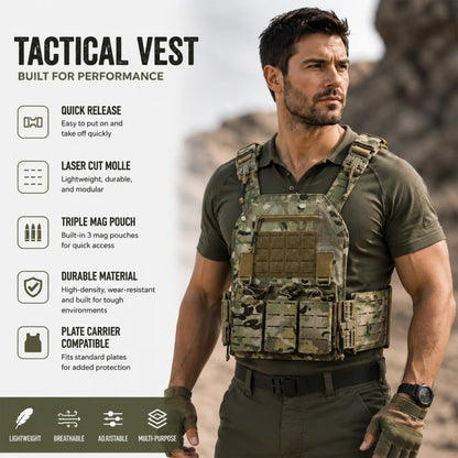 Wear-resistant Quick-Release Laser-Cut MOLLE System Outdoor Hunting Training Tactical Vest Made of Nylon Material
