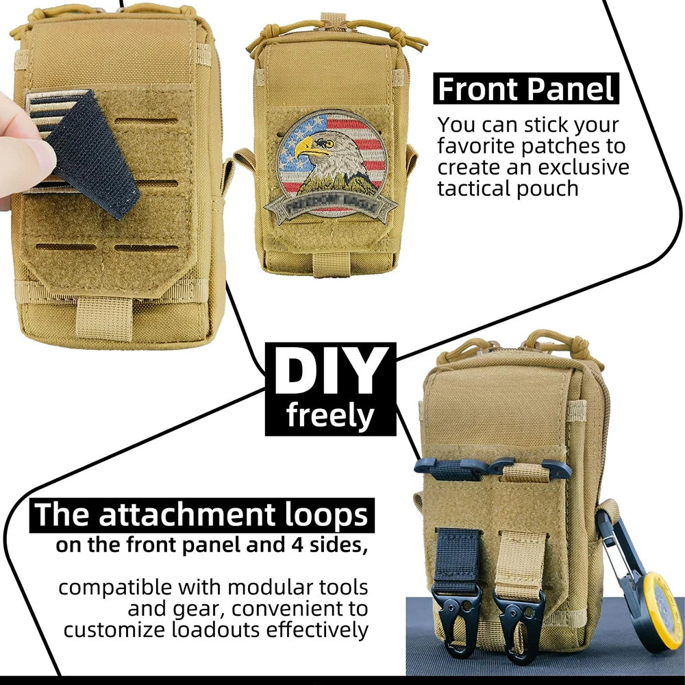 Tactical MOLLE EDC Utility Waist Bag & Cell Phone Pouch Compact EDC Outdoor Gadget Organizer Vest Pack Purse Smartphone Holster