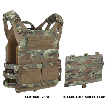 KRYDEX Tactical MOLLE Vest 500D Nylon JPC 2 Jumper Plate Carrier with Front Flap Panel Hunting Paintball Plate Carrier