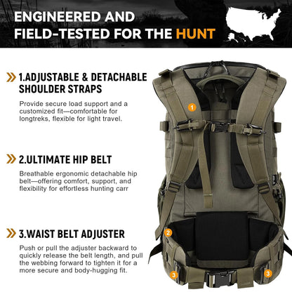 VOTAGOO Hunting Backpack with Rifle Bow Carry System Customizable Aluminum Frame 2000ci for Waterfowl Deer Hunting Outdoor