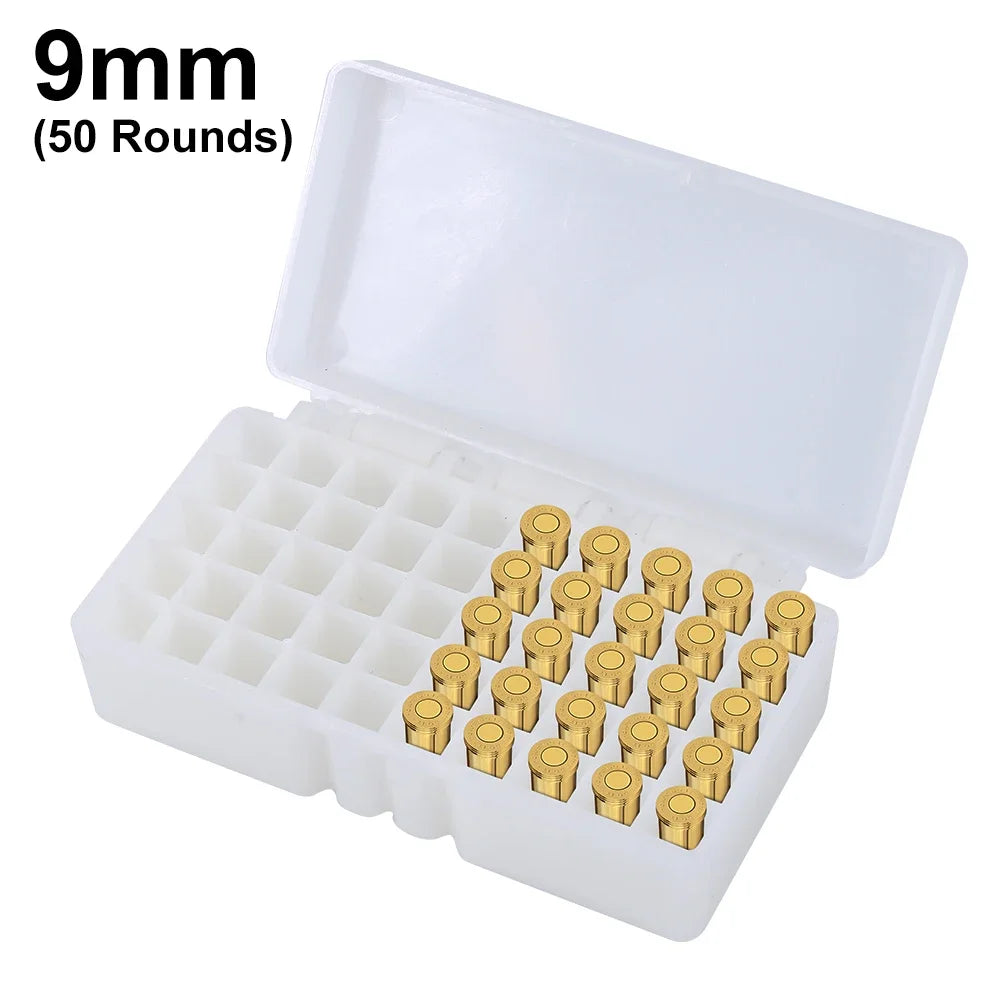 50/100-Round 9mm Pistol Ammo Storage Box 50/100-Grid PP Lockable Case for Shooting Hunting Outdoor Accessories Gift