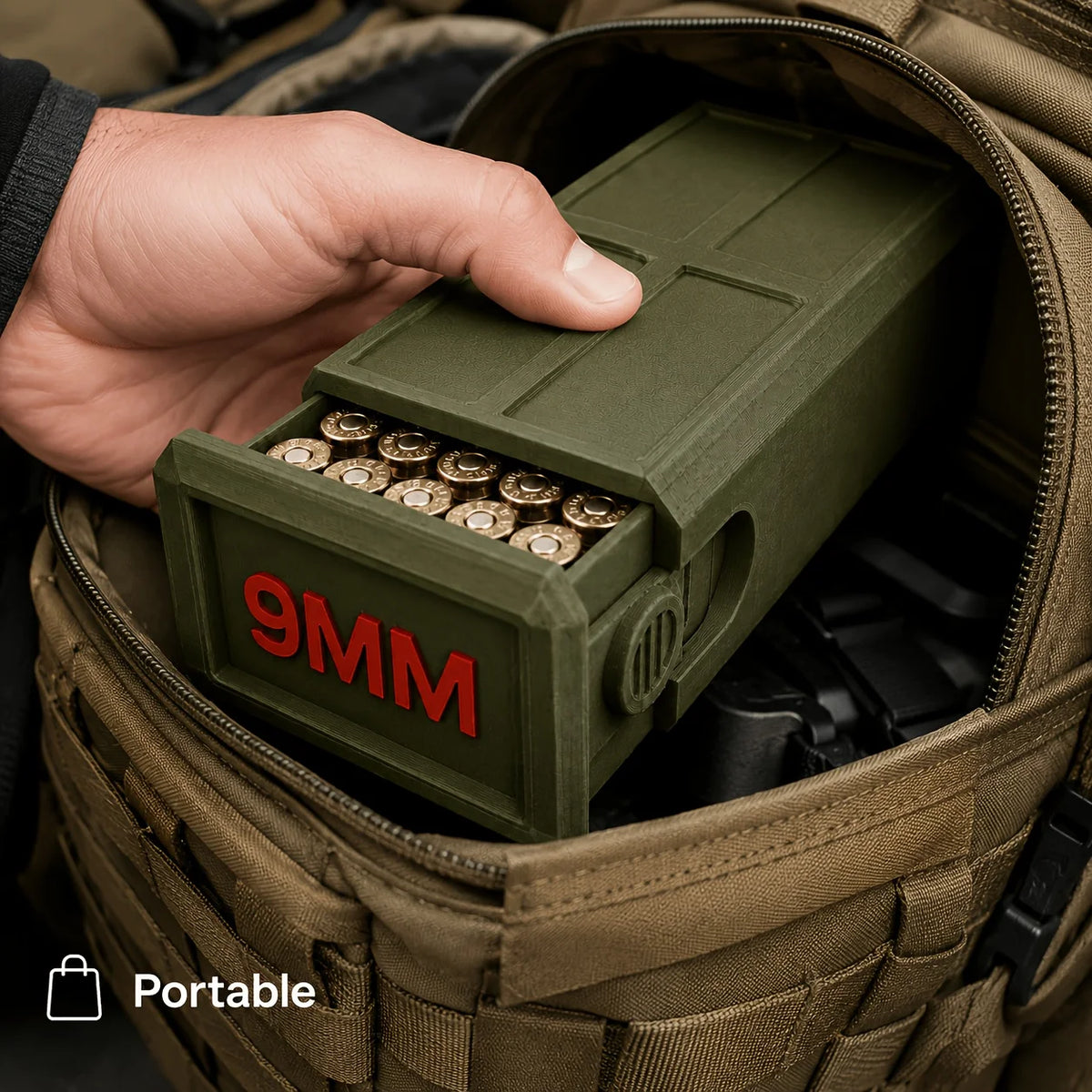 9mm Pull-Out Ammunition Storage Box Tactical Style Desktop Bullet Organizer Shooting Range Portable Gear Storage Box