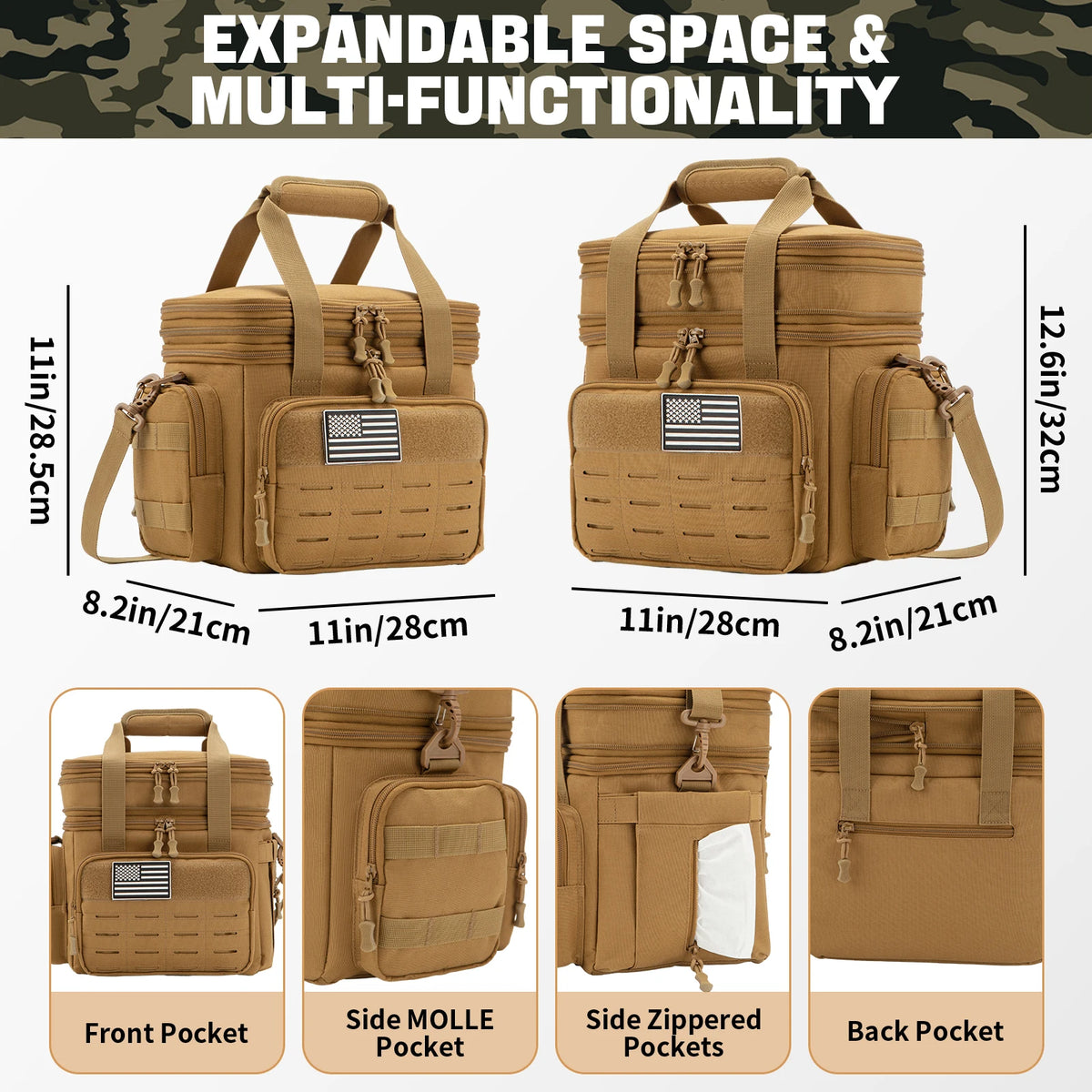 Tactical Lunch Bag for Men's Heavy Duty Lunch Box Leakproof Insulated Durable Thermal Cooler Bag Adult Meal Camping Picnic Pail