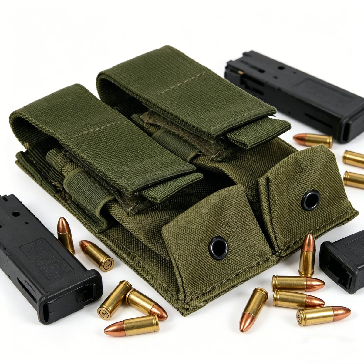 MOLLE Tactical Double Mag Pouch Portable Adjustable 9mm Magazine Holder for Hunting Shooting Vest Sports Outdoor