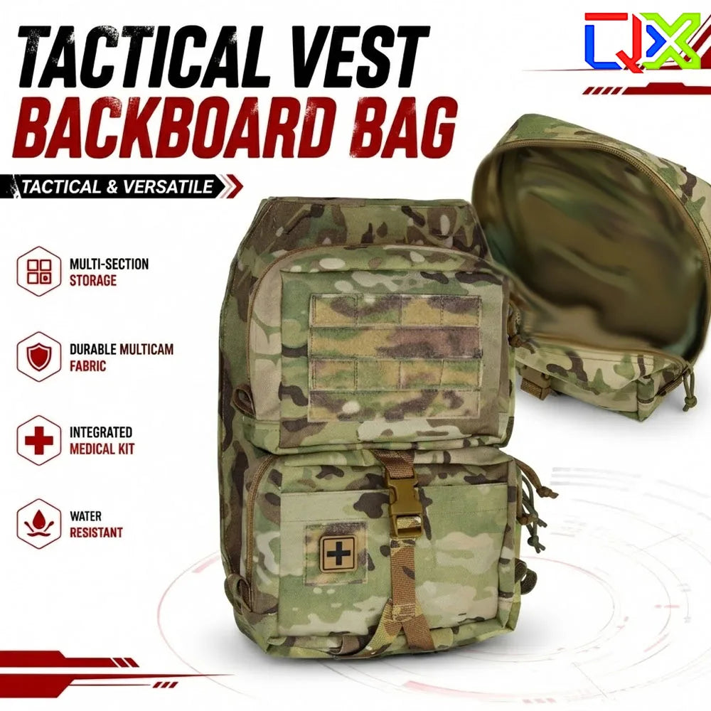 QX Tactical Vest Backboard Bag Detachable MOLLE Zip-On Panel Utility Pouch for Plate Carrier Airsoft