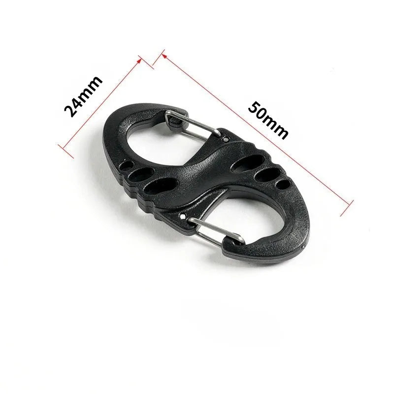 20PCS S Type Carabiner Dual Buckle Portable Outdoor Climbing Hook Mini Keychain Plastic Steel Camping Hook