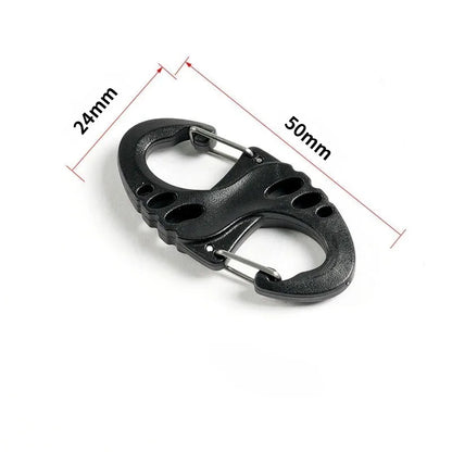 20PCS S Type Carabiner Dual Buckle Portable Outdoor Climbing Hook Mini Keychain Plastic Steel Camping Hook