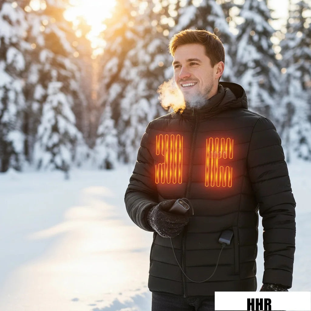 Winter Heated Jacket for Skiing & Hiking, Men Women USB Thermal Coat with 21 Heating Areas, Washed Cotton Camping Gear