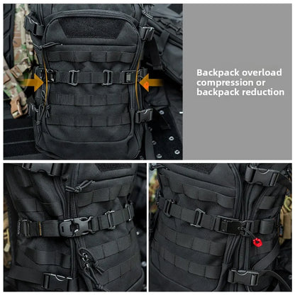 MOLLE Compression Straps with Buckle Clips, Reinforced Tie-Down for Sleeping Bags & Camera Mounts, for Tactical Backpacks.