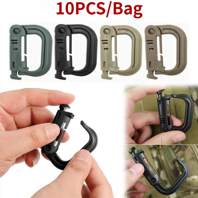 10PCS Plastic Shackle Carabiner D-Ring Clip Molle Webbing Backpack Buckle Snap Lock for Outdoor Hiking Camping Multi Gear