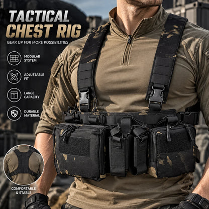 Tactical Chest Rig MOLLE Camo Vest, Adjustable Multi-Function Harness, Outdoor Wargame Training Camouflage Vest