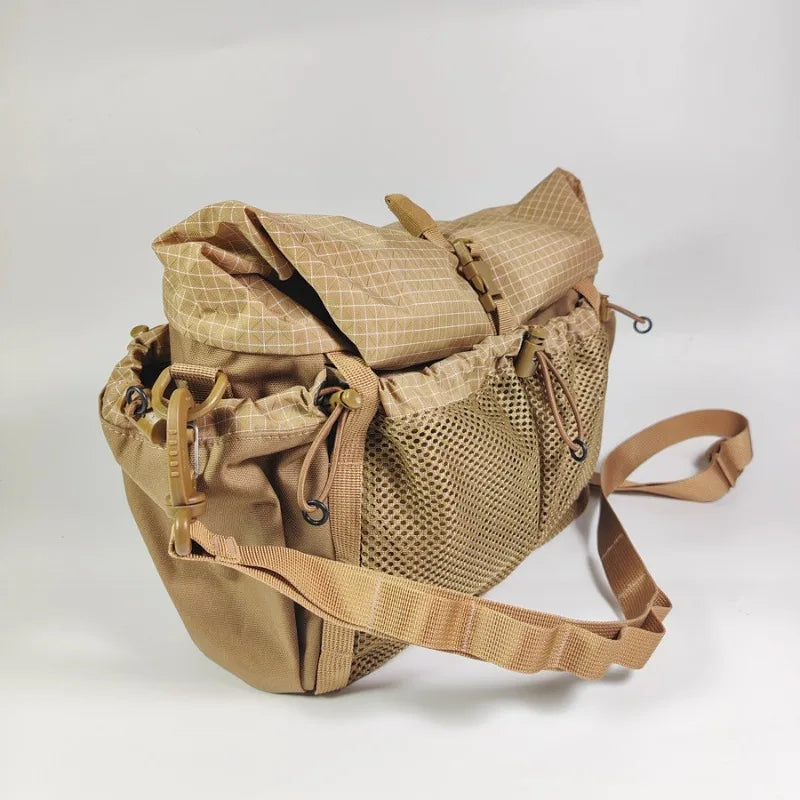 Outdoor Roll‑Top Messenger Sling Bag 500D Nylon Dyneema Blended Fabric Water Resistant Multi‑Pocket Pack Camping Hiking Travel