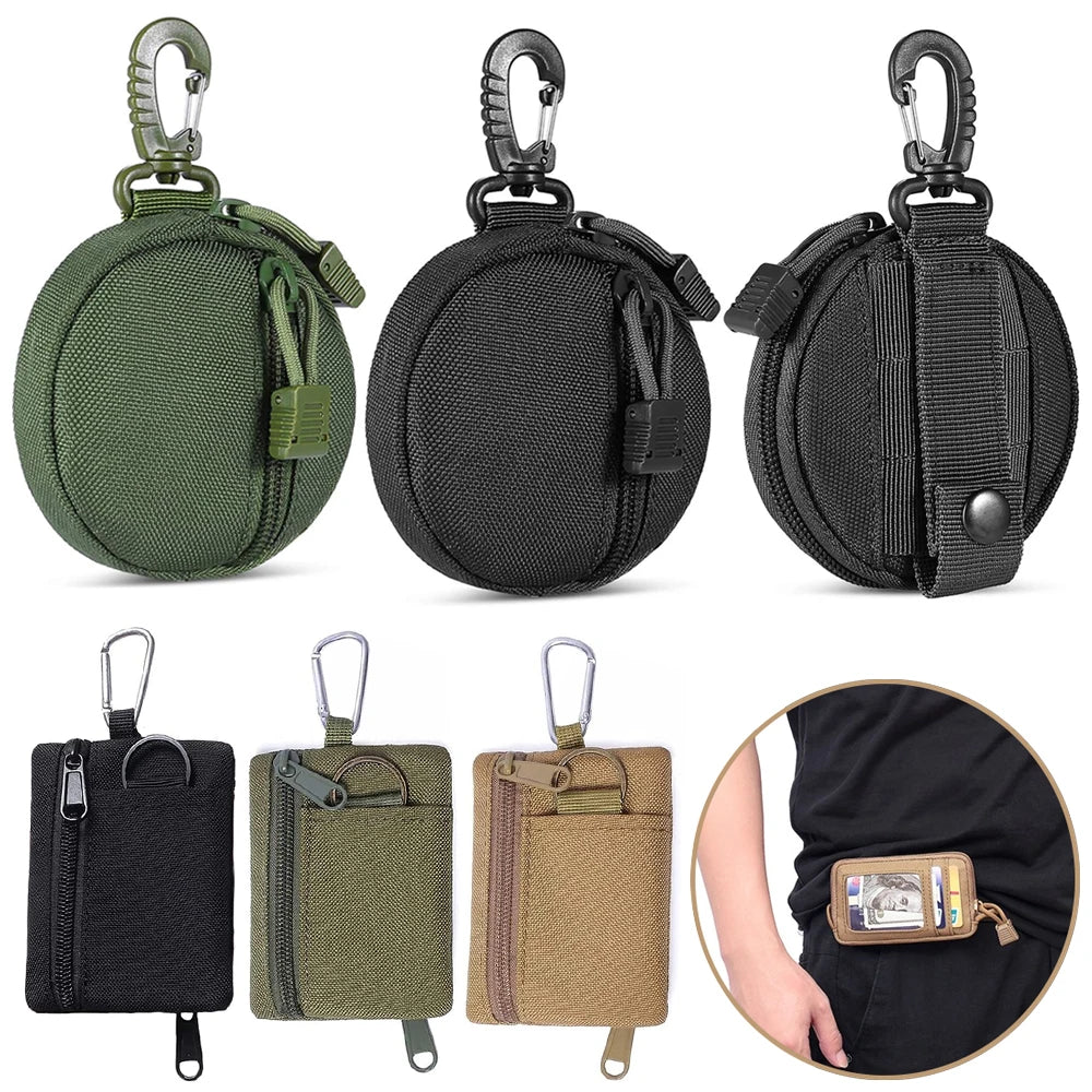 Mini EDC Tool Pouch Keychain Zipper Holder Earphone Key Wallet Coin Purses Utility Outdoor Hiking Hunting Accessories Waist Bag