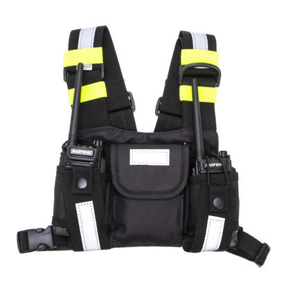 Yellow Reflective Tactical Harness Front Pack Vest Chest Bag Pouch For Walkie Talkie Radio