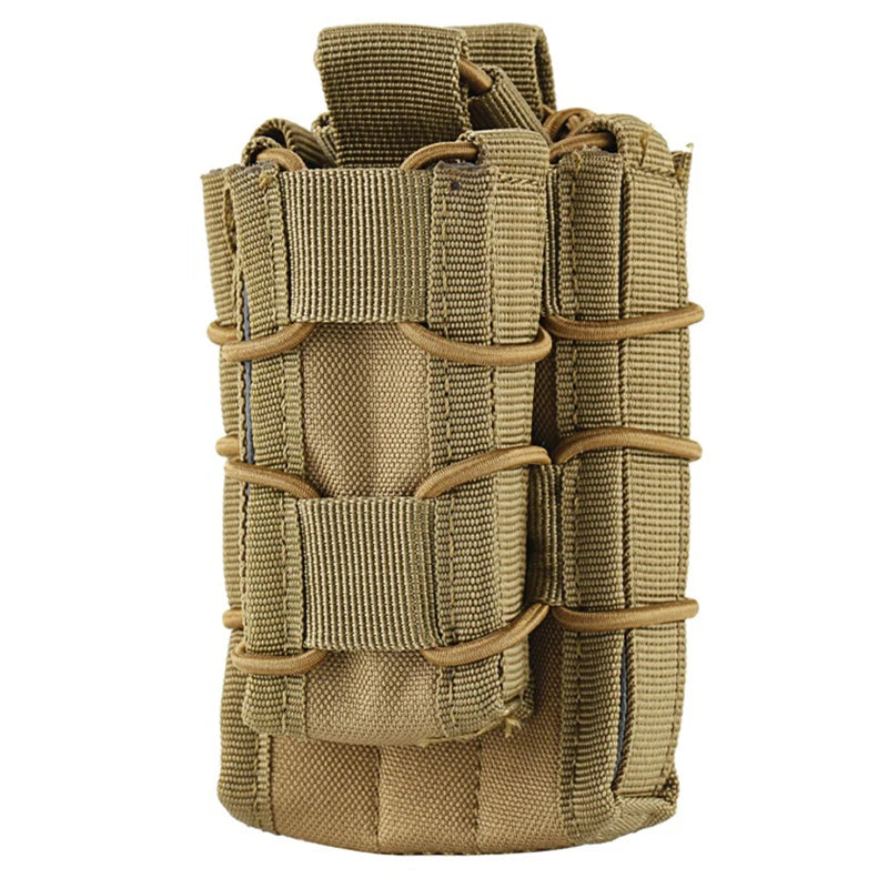 Tactical 2-in-1 Double Mag Pouch Rifle and Pistol Magazine Holder with Elastic Retention and MOLLE Webbing For Hunting