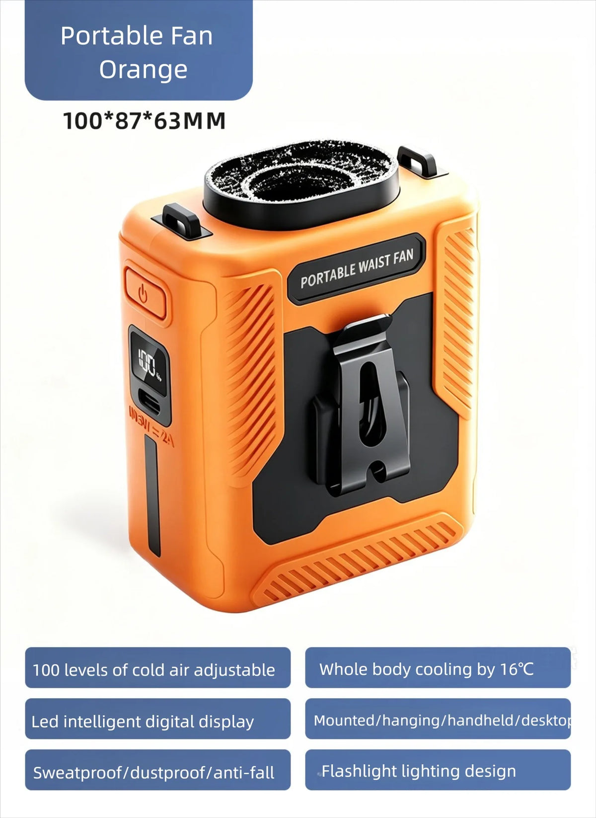 USB Waist & Neck Hanging Cooling Fan Portable Clip Air Cooler Summer Heat Relief Fan for Tactical Outdoor Sports