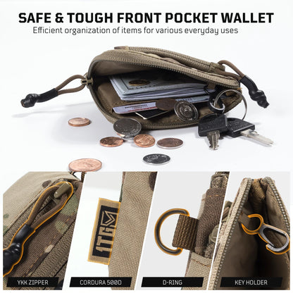 1TG TACTICAL Coin Purse, 500D Minimalist Wallet Change Purse ID Card Holder Money Pouch Tactical Bag with YKK Zipper-Camo