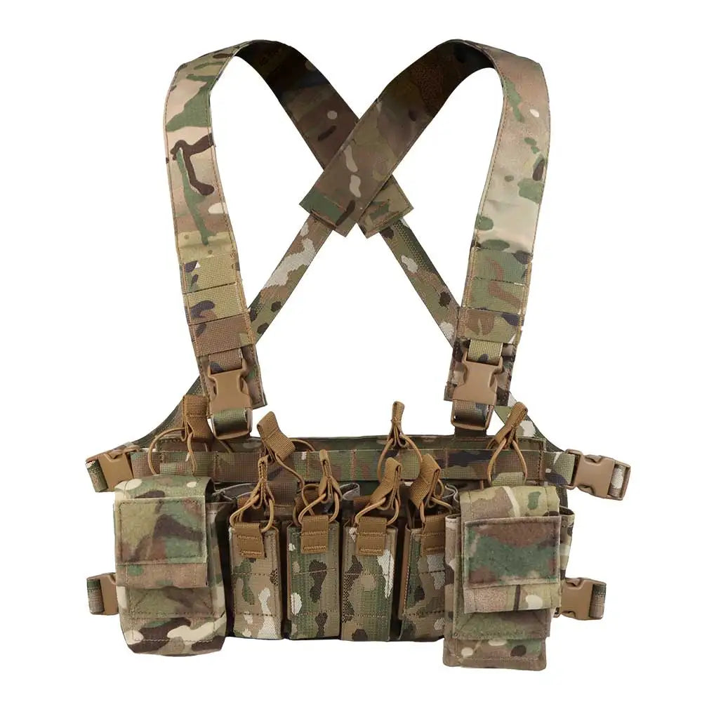 D3CRX Tactical Vest Chest Rig Multi-function Modular Airsoft Wargame Patrol Hunting Gear with 9mm 5.56 Quadruple Magazine Pouch
