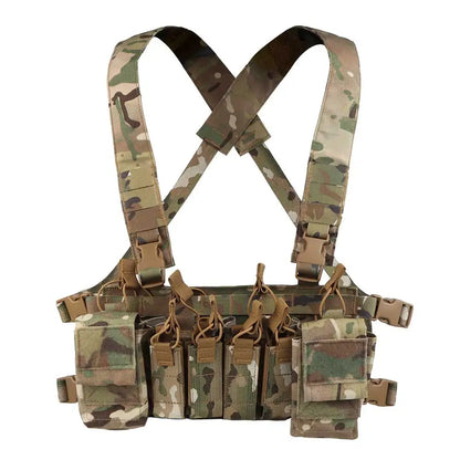 D3CRX Tactical Vest Chest Rig Multi-function Modular Airsoft Wargame Patrol Hunting Gear with 9mm 5.56 Quadruple Magazine Pouch