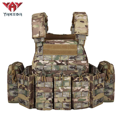 YAKEDA 1000D Nylon Tactical Vest Outdoor Hunting Protective Adjustable Multifunction Molle Vest for Airsoft Combat Equipment
