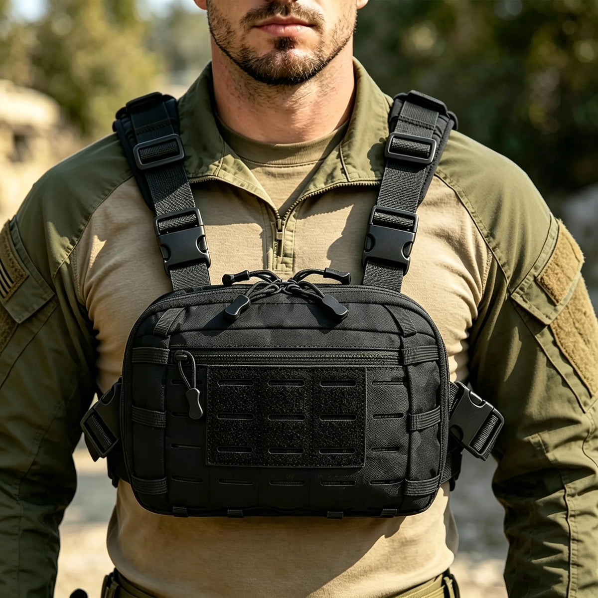 Tactical Chest Rig Bag with Gun Holster Hunting Chest Pack Quick Release Molle Admin Pouch Utility EDC Chest Pouch Pistol Bag