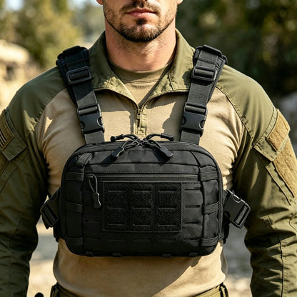 Tactical Chest Rig Bag with Gun Holster Hunting Chest Pack Quick Release Molle Admin Pouch Utility EDC Chest Pouch Pistol Bag