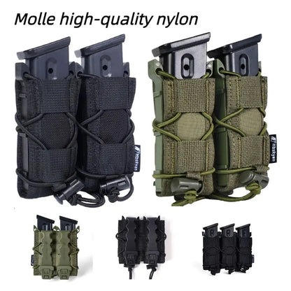 Tactical Molle Double Magazine Pouch Universal .45 9mm for Airsoft 9mm/.40 Calibers 45acp Double-Layer Mag Holder 500D Nylon Qu