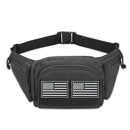 Multi pocket waist bag with adjustable waistband, breathable back, and Magic Sticky for hiking and hunting trips