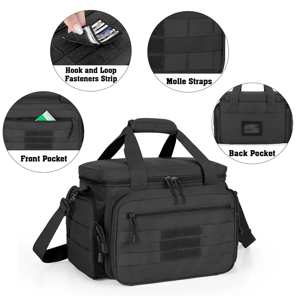 Tactical Pistol Range Bag Gun Storage Pouch for 4 Handguns Gun Carrying Pouch with 6 Magazine Slots Hunting Shooting Range Bag