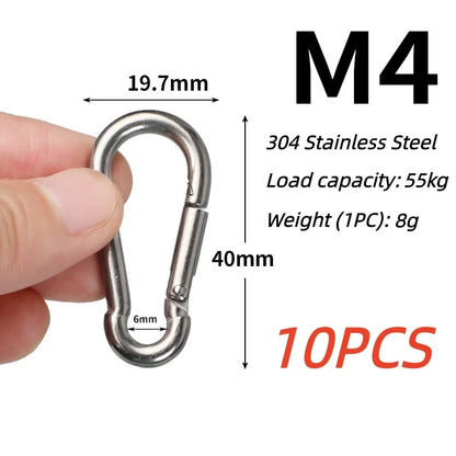 10PCS 304 Stainless Steel Carabiners,Rustproof Heavy Duty Spring Snap Hook,Metal Clips Buckle For Rope Chain Keys Rings
