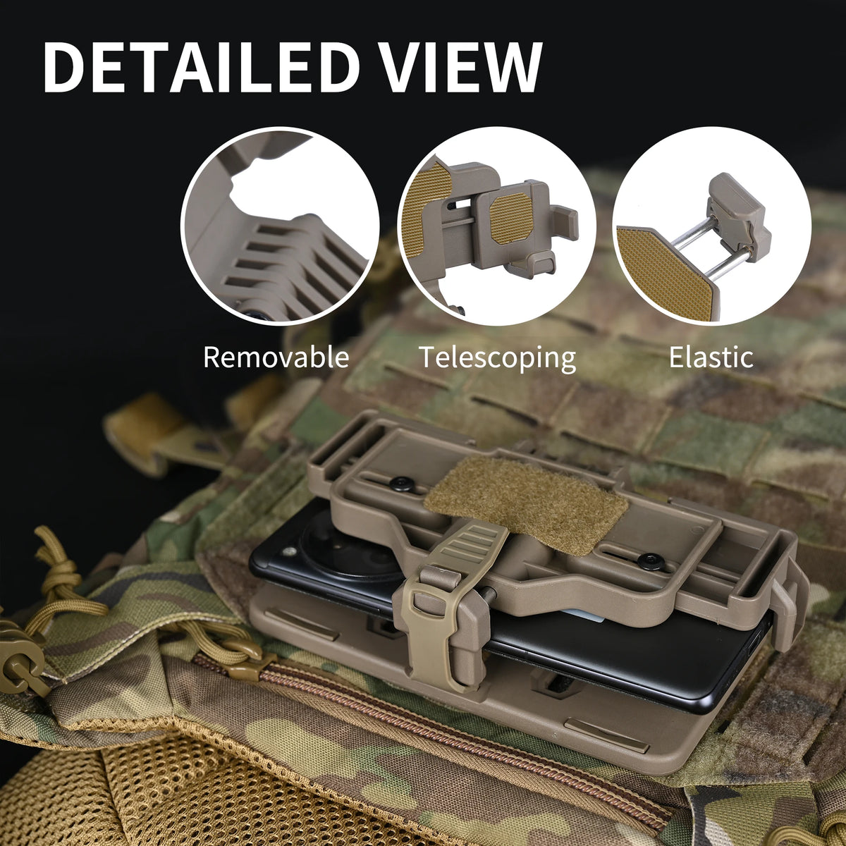 Latest Version Tactical Molle Phone Holder for Vest, Molle Phone Chest Mount Holder for Screen Size 6.0"-6.7&7.7"，Quick Release