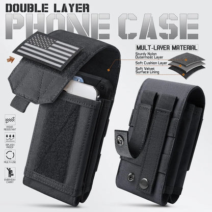 Double Layer Cell Phone Pouch Tactical Waist Bag with Embroidered Patch EDC Belt Holder Outdoor Camping