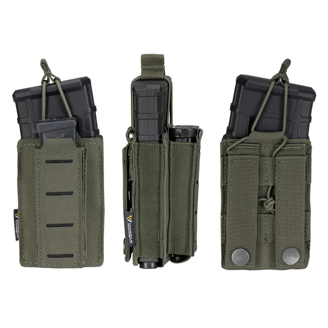 IDOGEAR Tactical LSR 9mm 556 Mag Pouch Double Mag Carrier Single MOLLE Pouch Laser Cut Open Top 3569