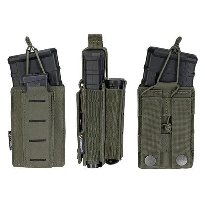 IDOGEAR Tactical LSR 9mm 556 Mag Pouch Double Mag Carrier Single MOLLE Pouch Laser Cut Open Top 3569
