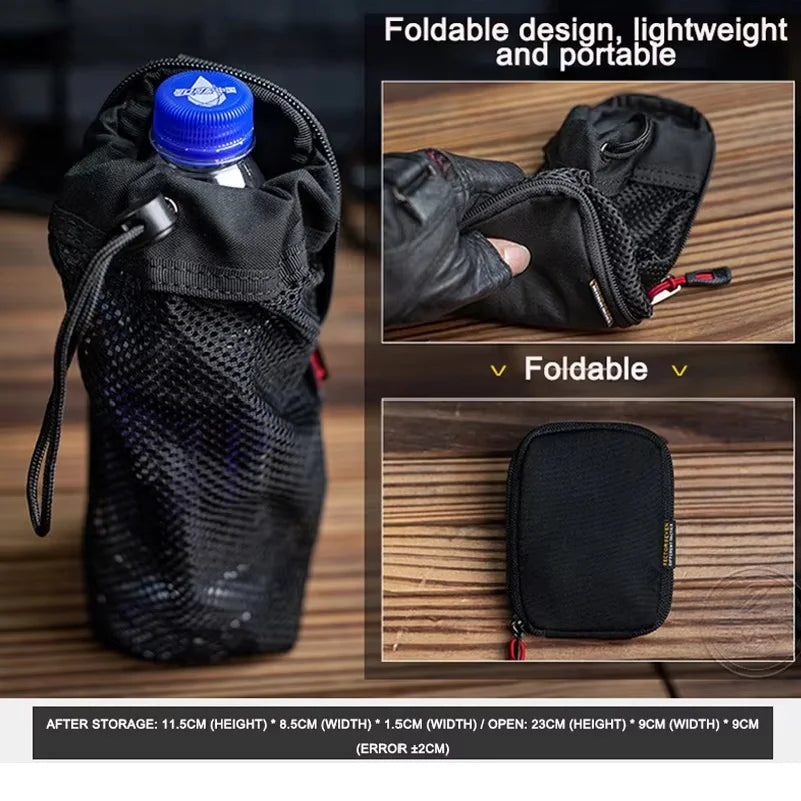 Outdoor Cycling Water Bottle Pouch Tactical Molle Holder Storage Bag Foldable Mesh Water Bottle Sleeve Bag for Backpack Belt