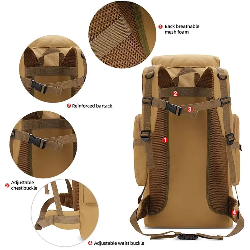 Large Camping Backpack Travel Luggage Bag 80L Men Hiking Climbing Mountaineering Shoulder Pack Molle Outdoor Tactical Rucksack