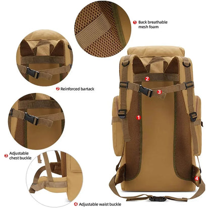Large Camping Backpack Travel Luggage Bag 80L Men Hiking Climbing Mountaineering Shoulder Pack Molle Outdoor Tactical Rucksack