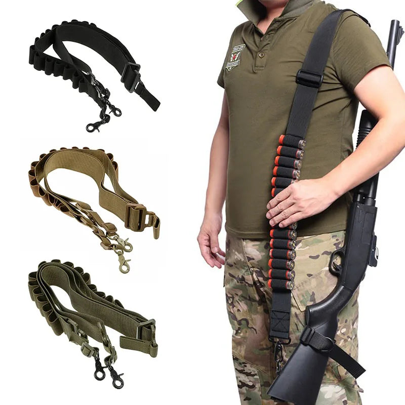 15 Rounds Ammo Shell Belt Rifle 12 Gauge Pouch 2 Point Sling Holster Shoulder Strap Outdoor Hunting Accessories