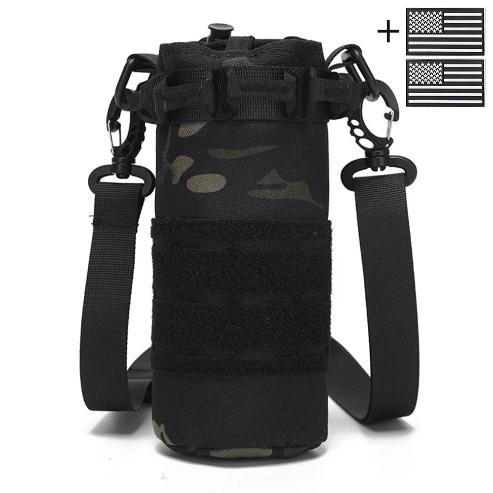 Outdoor water bottle cover with elastic drawstring drawstring and Magic Sticky sticker for hiking water cup storage bag