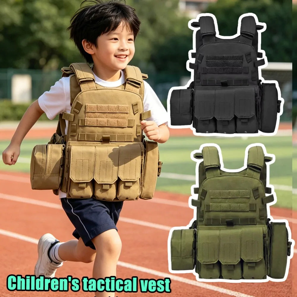 Kids Military Combat Vest Adjustable Tactical Airsoft Paintball Vest For Outdoor CS Game Cosplay Role Playing Children Costume