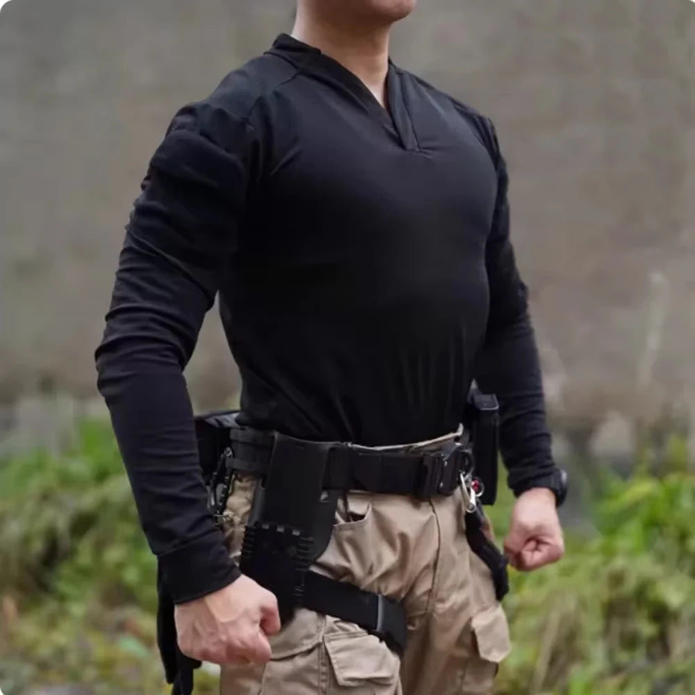 Tactical  Summer Outdoor Quick Dry Tactical Combat T-shirt Short Sleeve V-Neck Training Top for Men