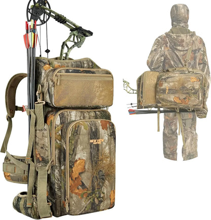 Bow Hunting Backpack for Men, Camo Compound Bag & Tree Saddle Back Pack with Bow Holder, for Elk Turkey Bear Deer