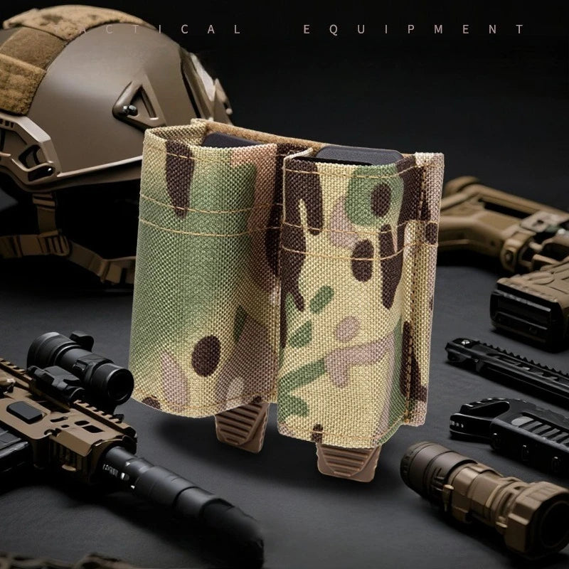 1Pc 1000D Nylon MOLLE Double 9MM Mag Pouch Fit GLOCK Hunting Airsoft CS Tactical Magazine Holder Support Clip Holsters Pouches