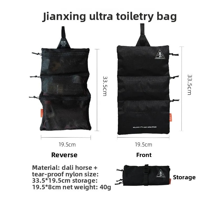 Ultra Light UHMWPE Ripstop Nylon Roll Up Toiletry Bag 3Mesh Pockets Waterproof Travel Cosmetic Storage Pouch for Camping Hiking
