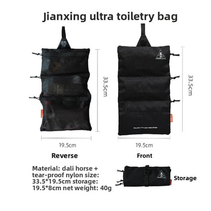 Ultra Light UHMWPE Ripstop Nylon Roll Up Toiletry Bag 3Mesh Pockets Waterproof Travel Cosmetic Storage Pouch for Camping Hiking
