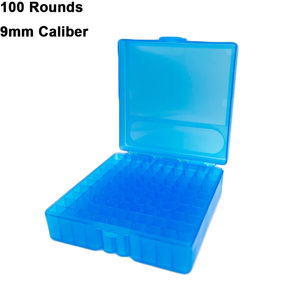 50/100 Rounds Bullet Box Gun Cartridge Shell Holder Portable Ammunition Box Flip-Top for 9mm .223 .38 Ammo Hunting Accessories